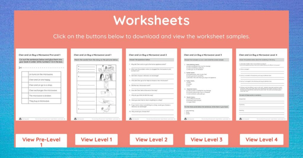Worksheets from ESL reads