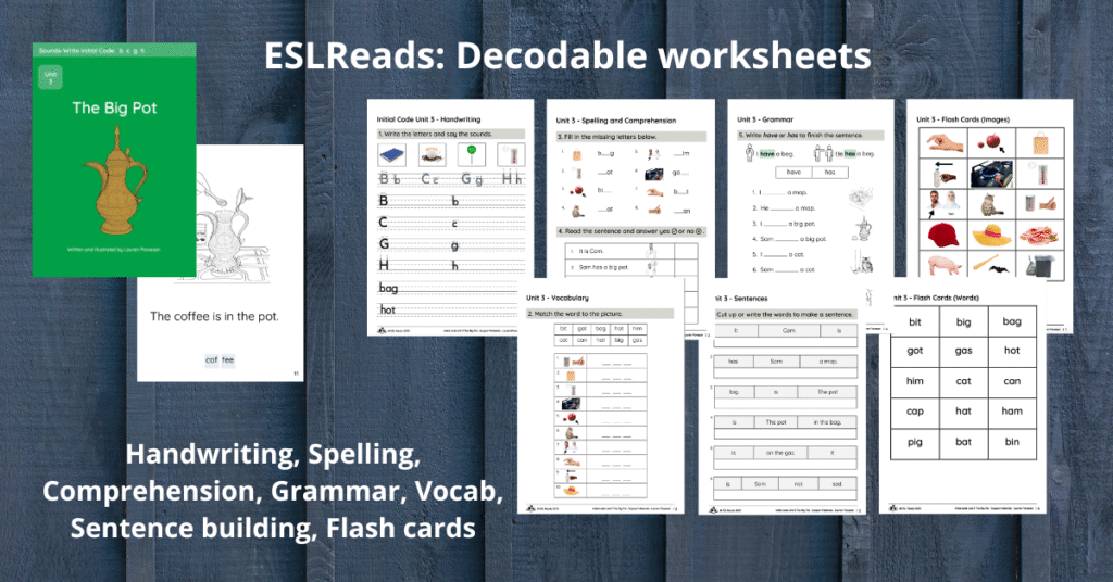 Support materials for decodable readers from ESL reads